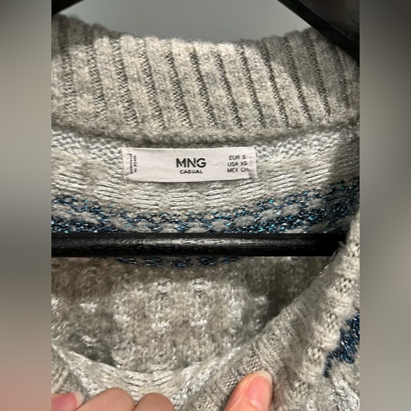 MANGO MNG Casual Cozy Gray and Blue Fair Isle Knit Sweater metallic size XS - Picture 6 of 7
